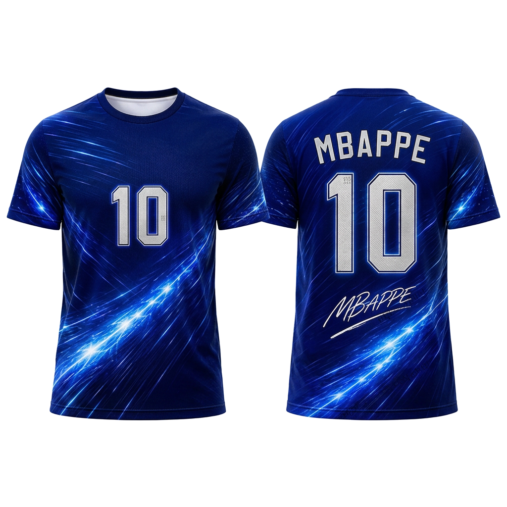 Kylian Mbappé No.10 Blue Football Fan T-Shirt