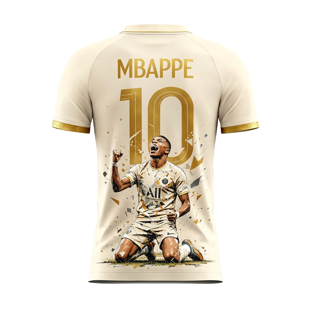Kylian Mbappé No.10 Gold/White Football Fan T-Shirt