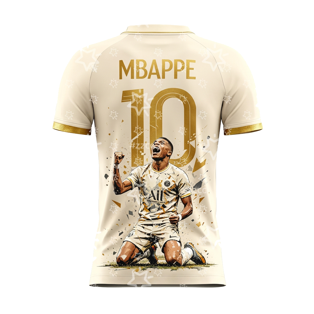 Kylian Mbappé No.10 Gold/White Football Fan T-Shirt