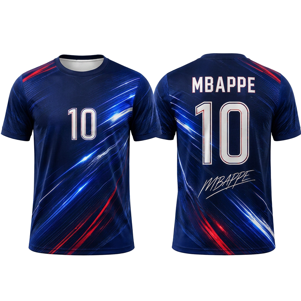 Kylian Mbappé No.10 Blue Football Fan T-Shirt