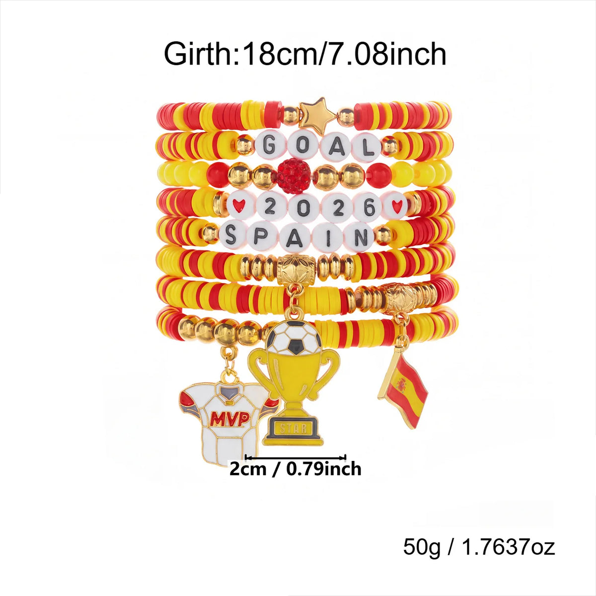 Football Country Bracelet Set – 7–8 Wristband Set | England, Argentina, Portugal, Spain, Brazil & Germany