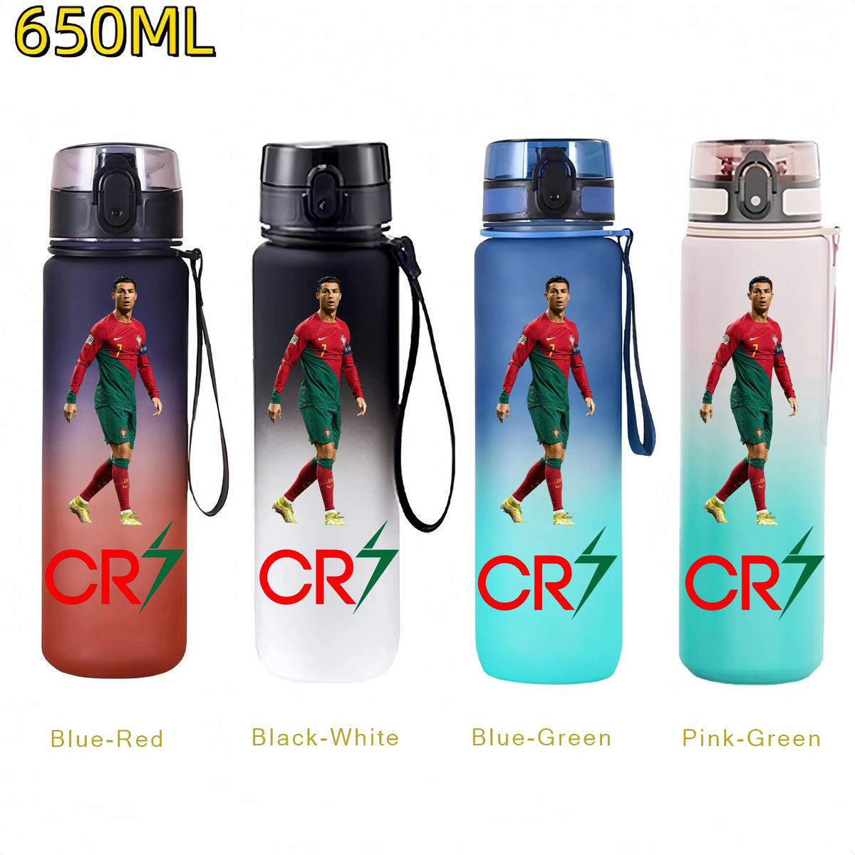 Messi, Ronaldo, Mbappé & Neymar Football Water Bottle