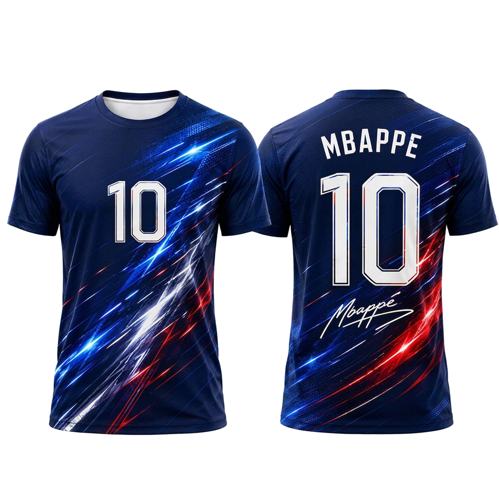 Kylian Mbappé No.10 Blue Football Fan T-Shirt