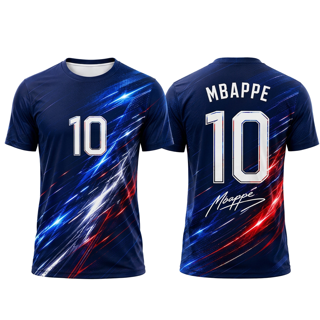 Kylian Mbappé No.10 Blue Football Fan T-Shirt
