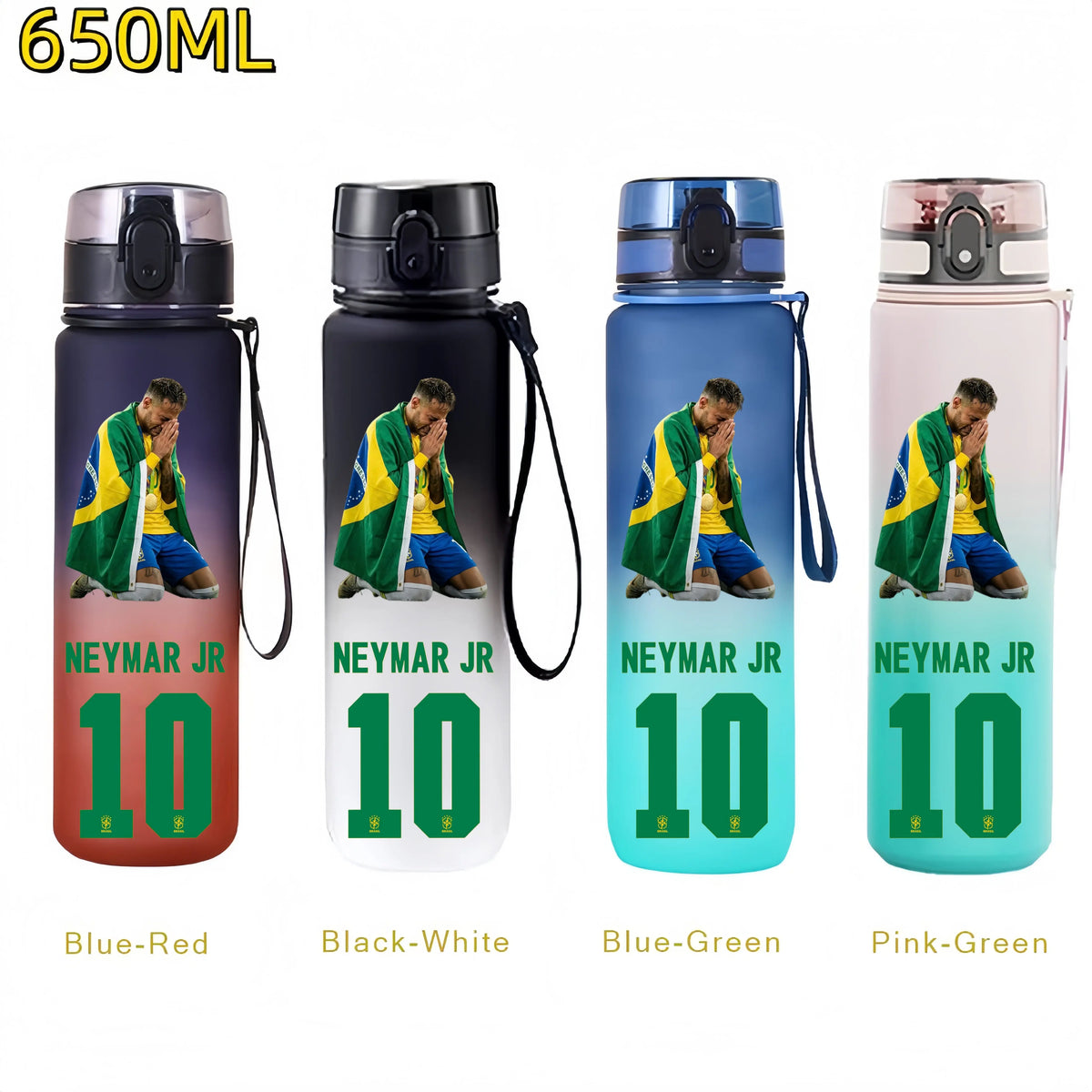 Messi, Ronaldo, Mbappé & Neymar Football Water Bottle