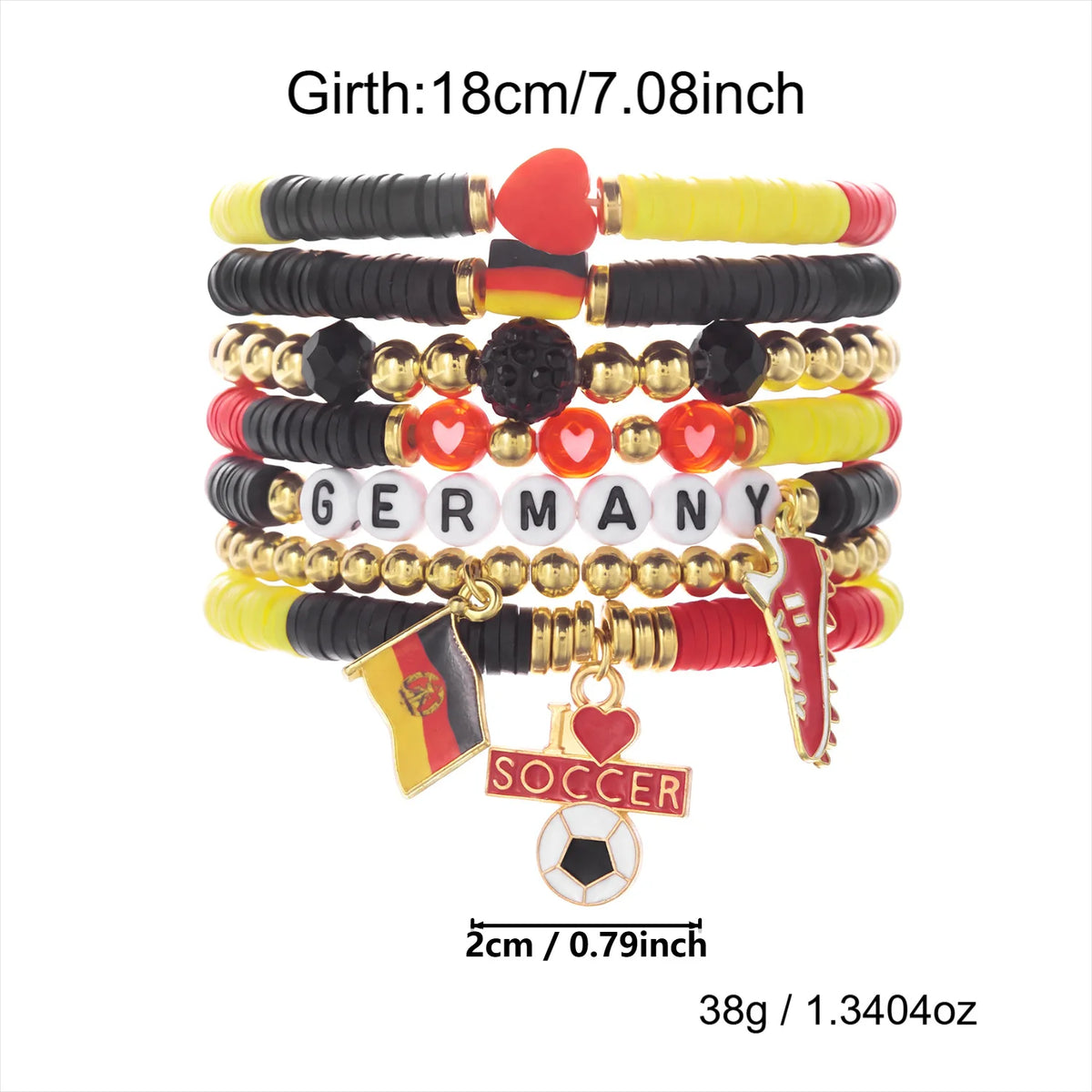 Football Country Bracelet Set – 7–8 Wristband Set | England, Argentina, Portugal, Spain, Brazil & Germany