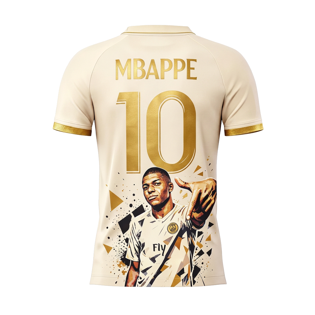 Kylian Mbappé No.10 Gold/White Football Fan T-Shirt