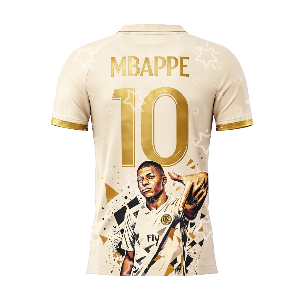Kylian Mbappé No.10 Gold/White Football Fan T-Shirt