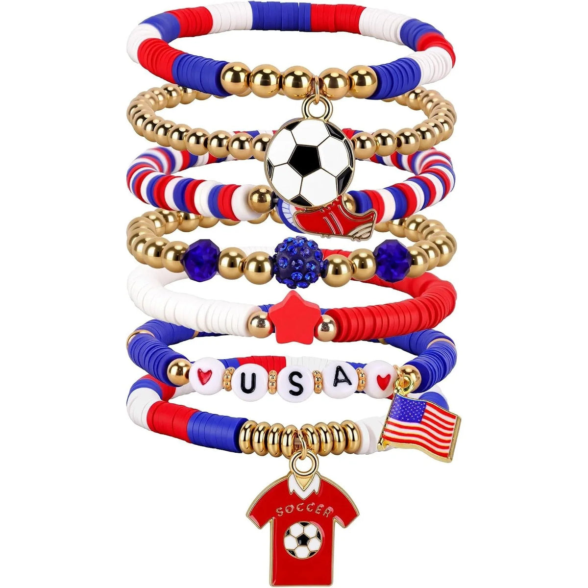 Football Country Bracelet Set – 7–8 Wristband Set | England, Argentina, Portugal, Spain, Brazil & Germany