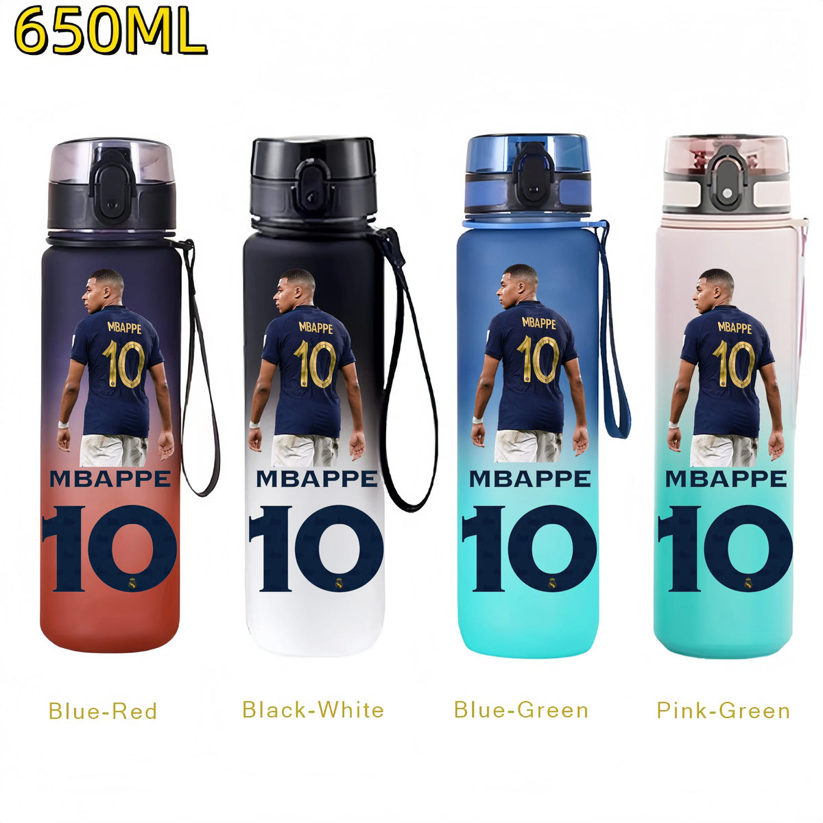 Messi, Ronaldo, Mbappé & Neymar Football Water Bottle