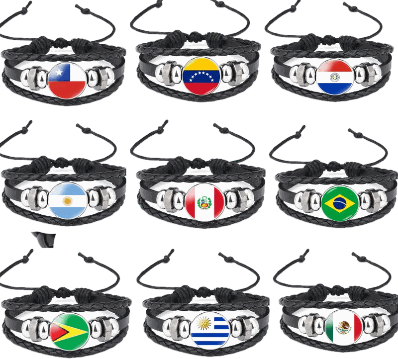 South America & World Football Country Flag Bracelets – 17 Designs