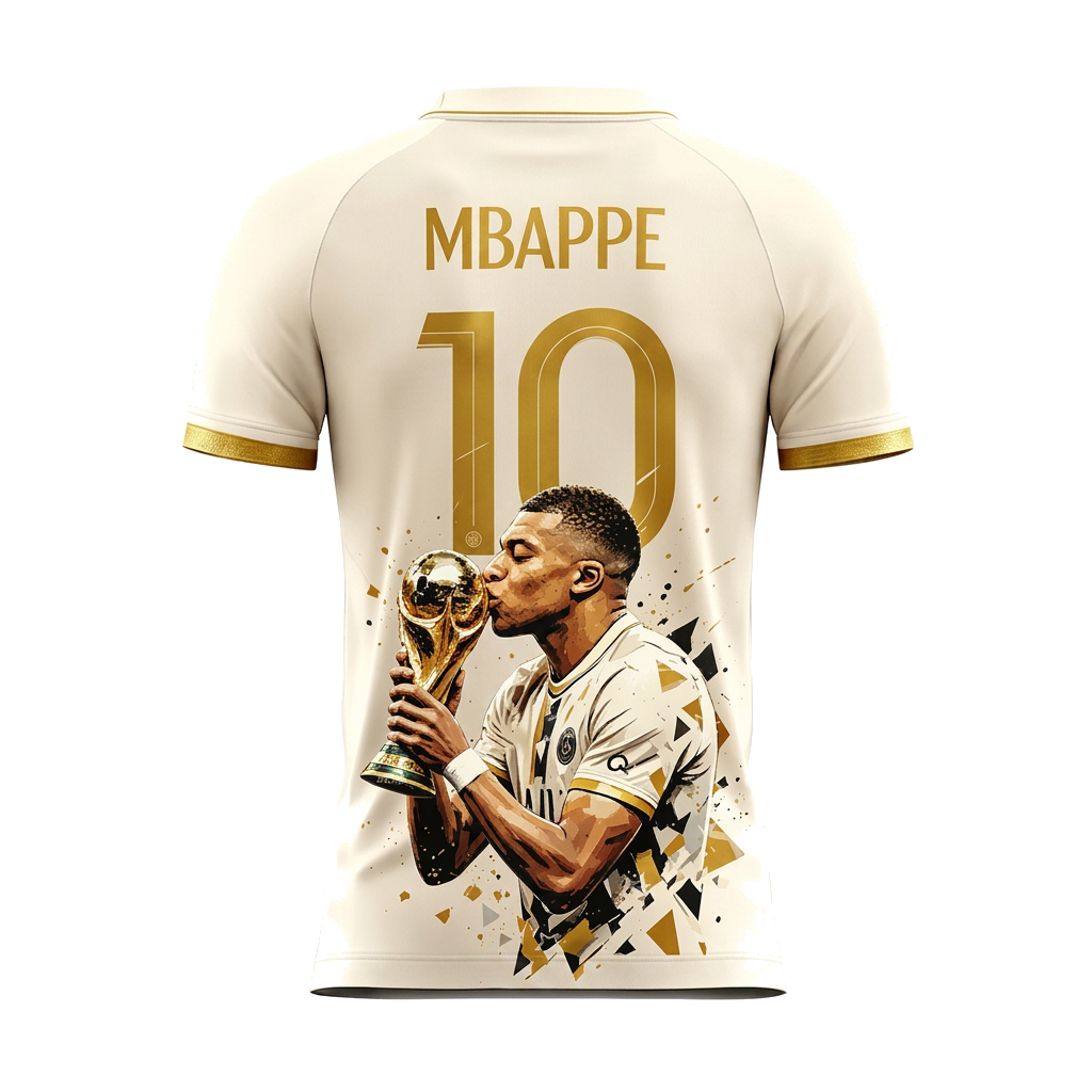 Kylian Mbappé No.10 Gold/White Football Fan T-Shirt