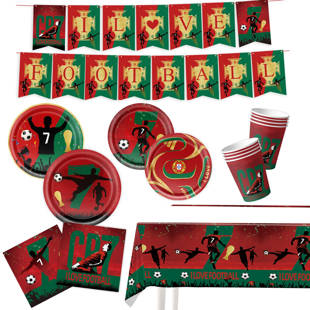 Ronaldo CR7 Football Party Set – Plates, Cups, Balloons, Banner & Backdrop