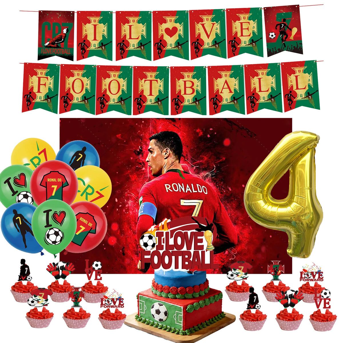 Ronaldo CR7 Football Party Set – Plates, Cups, Balloons, Banner & Backdrop