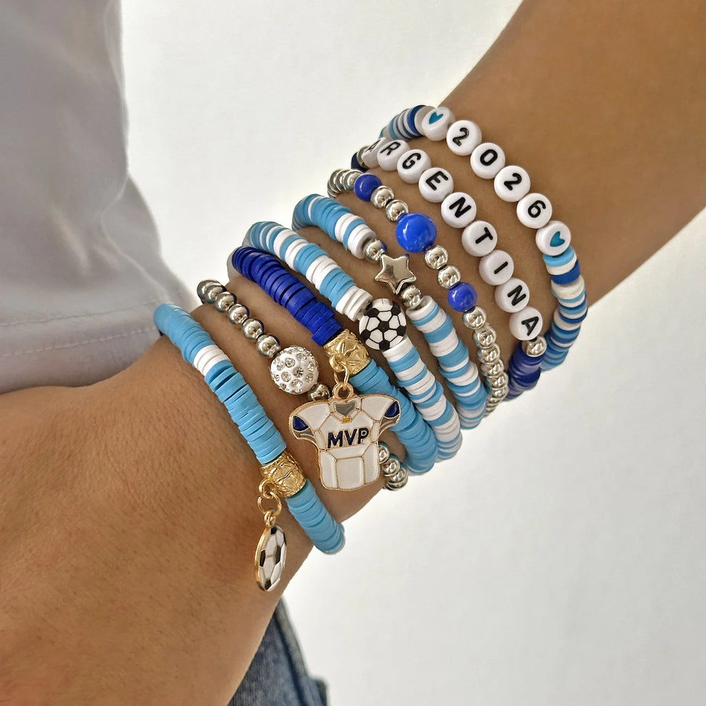 Football Country Bracelet Set – 7–8 Wristband Set | England, Argentina, Portugal, Spain, Brazil & Germany