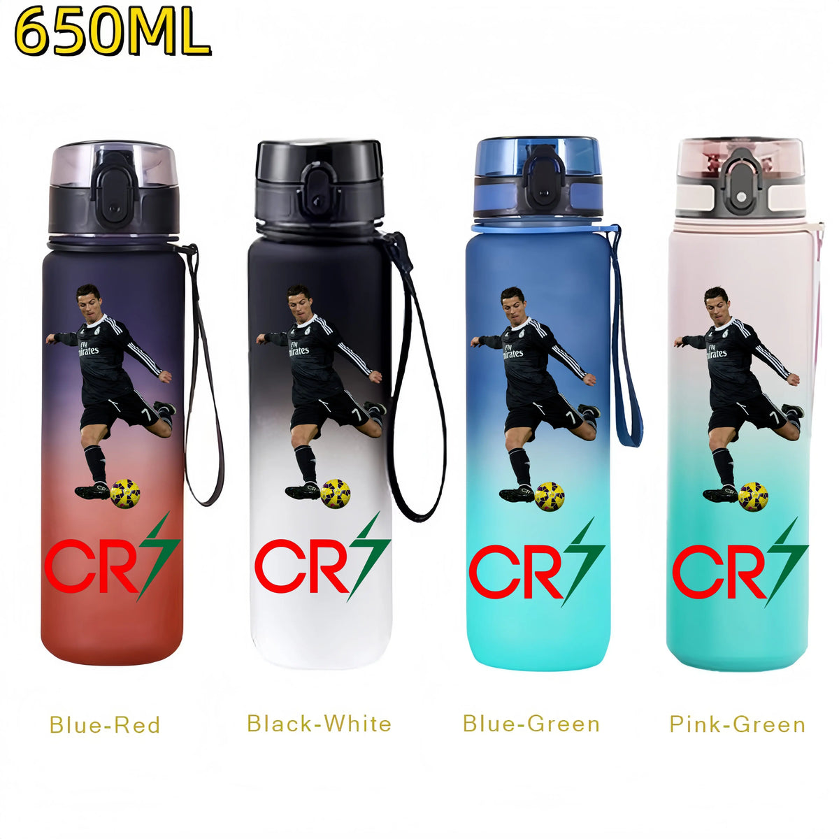 Messi, Ronaldo, Mbappé & Neymar Football Water Bottle