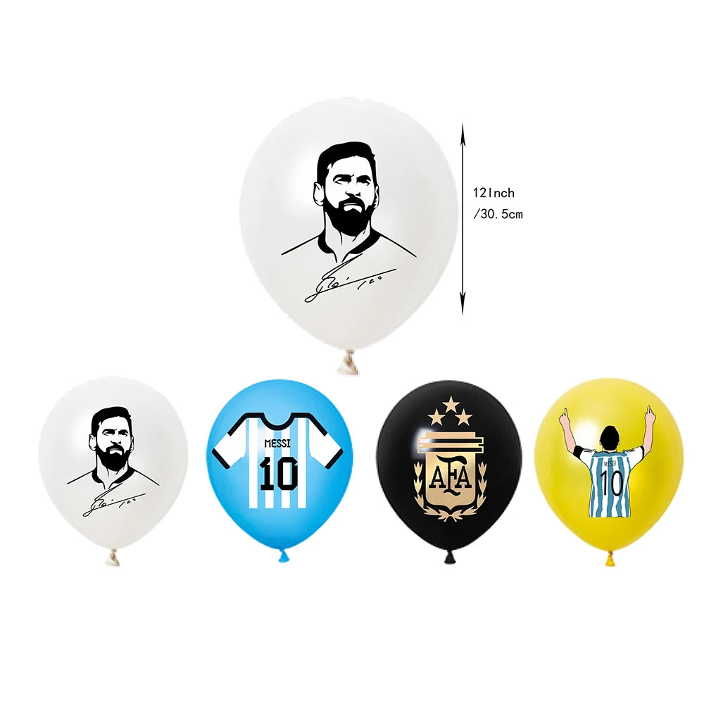 Messi Argentina Football Party Decoration Set – Banner, Backdrop, Cake Topper & Balloons